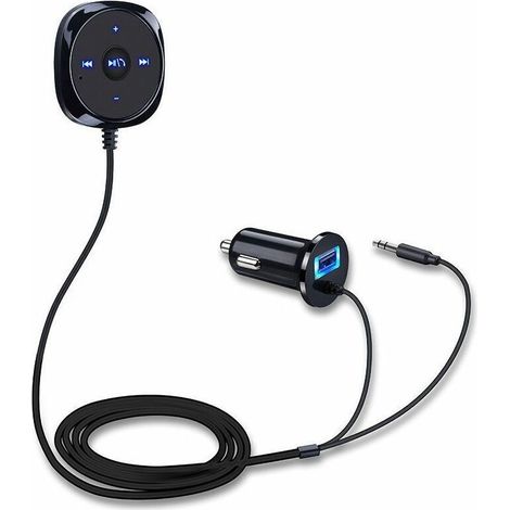 Kit Bluetooth para coche, receptor Bluetooth, adaptador de audio manos libres Bluetooth, micrófono integrado, clip para rejilla de ventilación, cargador USB de 2,1 A, color negro, 1 unidad (1/4)