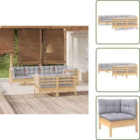 Salotto da giardino - vidaXL Set Divani da Giardino 7 pz con Cuscini Grigi Massello di Pino - Divano in pino
