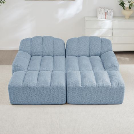Divano modulare 2 posti con pouf blu OKMYHOME (1/5)