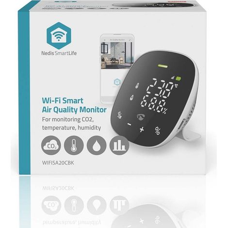 Nedis SmartLife Luftqualitätsmonitor / Wi-Fi / Display / Kohlendioxid (CO2) / Luftfeuchtigkeit / Temperatur / Android™ / IOS / Schwarz / Weiss