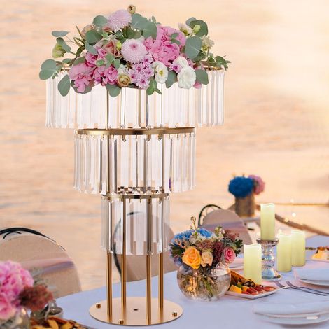 Hochzeit goldenes Zentrum Stück Acryl Florist, 3 Etagen runde Kristall Florist, Hochzeitsfest, Geburtstagsparty Dekoration Florist