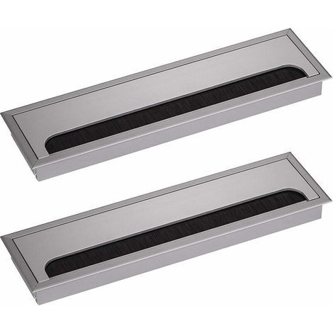 Passe-câble de bureau rectangulaire 80 x 280 mm passe-câble pour table de bureau meubles de maison carré anodisé argent aluminium câble 2 pièces (1/4)