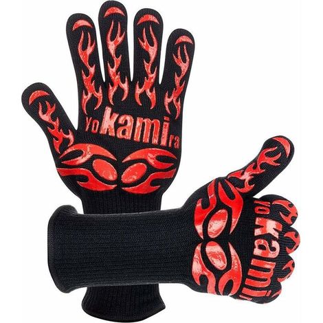 Gants de Four, Gant Cuisine Anti Chaleur Résistant, Longeur 35cm Gant de Cuisson pour BBQ et Four, Pair de Gloves Barbecue Grill Grille (1/5)