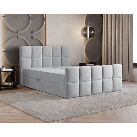 Lit Boxspring - Gris - 180x200 Cm - Matelas À Ressorts Bonnell - Lit Double - Lit Moderne (1/4)