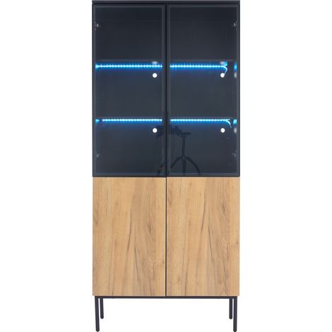 Vitrine avec LED réglable en Particle Board Noir Chêne 74.00x31.00x180.00 (1/5)