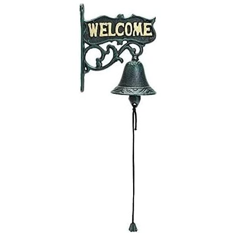 Campanello in ghisa, per interni/esterni, campanello decorativo per ristoranti/giardini con cartello di benvenuto, adatto per la porta d'ingresso. (1/5)