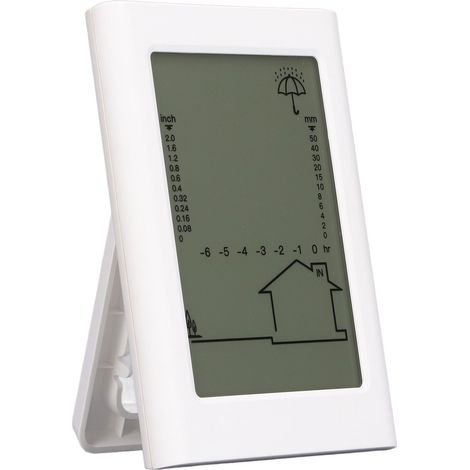 Pluviomètre numérique sans fil avec collecteur autonettoyant, alarme d'historique des précipitations, date et heure actuelles avec rétroéclairage orange. (1/5)
