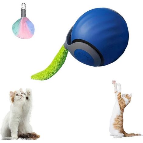 Speedy Tail 2.0, jouet pour chat Speedy Tail, jouet interactif pour chat d'intérieur, balle auto-animée avec queue pour chats, bleue (couleur des plumes aléatoire) (1/5)