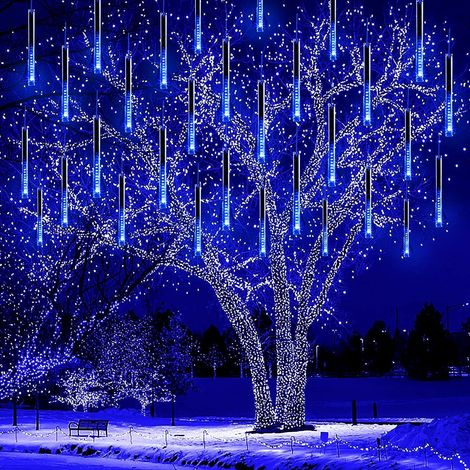 Guirlande de Noël LED étanche, 10 tubes, effet pluie de météores, décoration pour l’extérieur, Halloween, sapin de Noël, mariage, jardin, fenêtre, bleu (1/5)