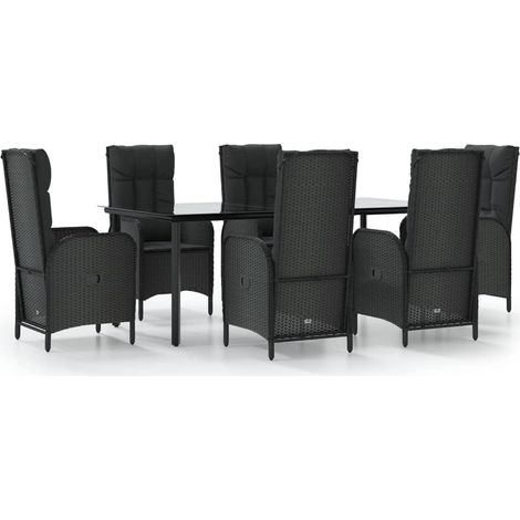Conjunto de comedor de jardín de 7 piezas de mimbre de resina negra con cojines 020014462 (1/5)