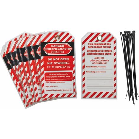 Lot de 10 étiquettes "DANGER - NE PAS OUVRIR" - Langue GB/PL/RU -