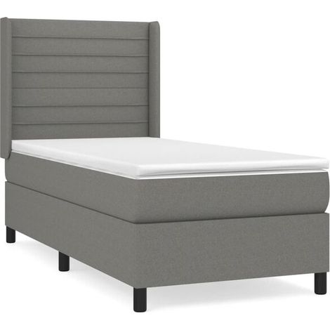 Cadre de lit en tissu, matelas inclus, gris foncé, 80 x 200 cm (1/5)