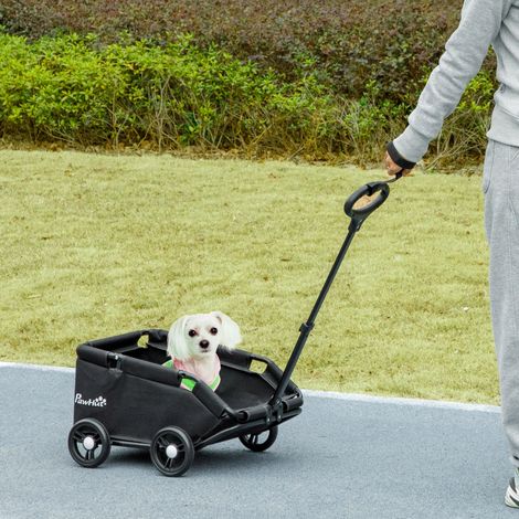 Poussette pour chien, petite poussette pour chien, poussette pliable à 4 roues avec poignée de poussée réglable, 53 x 45 x 28 cm, noire