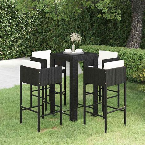 Ensemble Table de bar + 4 Chaises de bar de jardin - Table Haute avec 4 Tabourets et coussins Résine tressée Noir BV504744 - BonneVie (1/5)