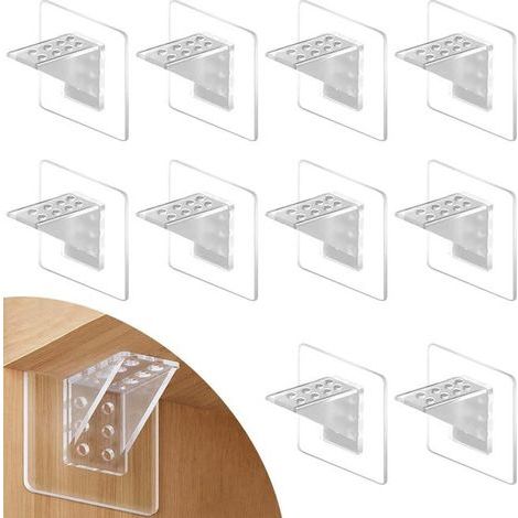 Pack of 10 self-adhesive invisible wall brackets – Drill-free installation, for cabinets, furniture, shelves (1/5)