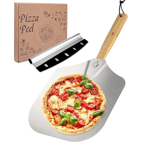 Kit Pelle a Pizza et XL Coupe Pizza, 35.5  30.5cm Aluminium, avec Manche Pliable pour Pizza Party, 30 CM pour Cuisson Au Four à Pizza. (1/5)