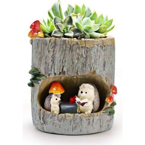 1 Stück Huking Mini Runde Tier Blumentöpfe Niedlicher Topf mit Drainage aus Kunstharz im Igel-Design Innen- oder Bürodekoration (Pflanzen nicht enthalten)