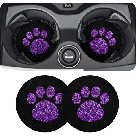2 Pièces sous Verre De Voiture, sous-Verres D'insertion De Bling Véhicule, Bling Accessoire De sous Verre Voiture, Universel Antidérapants Bling Silicone sous-Verre De Véhicule (Violet) (1/5)