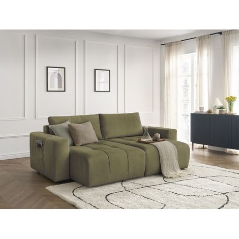 BOBOCHIC - Canapé droit fixe 4 places ARSENE assise profonde velours Vert (1/5)