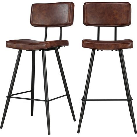 Lot de 2 chaises de bar mi-hauteur 66 cm en cuir synthétique marron - Texas (1/5)