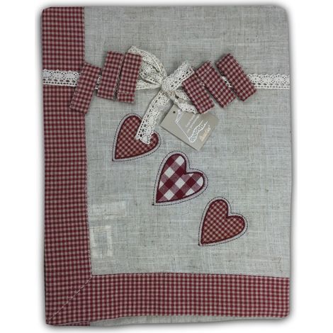 TOVAGLIA COPRITAVOLO TIROLESE MAGGIE CUORE ROSSO CON PORTATOVAGLIOLI cm. 140x250 x12 persone