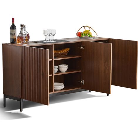 ELVMI Credenza con 3 Ante e 2 Ripiani Regolabili, Design Ondulato 3D, per Soggiorno, in MDF, 150 × 40 × 80 cm, Naturale (1/5)