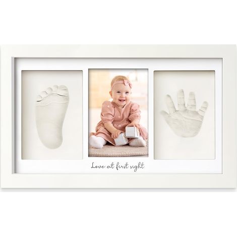 Marco de recuerdos para huellas de manos y pies de bebé – Set de arcilla para recién nacidos – Decoración y regalo para la habitación del bebé (1/5)
