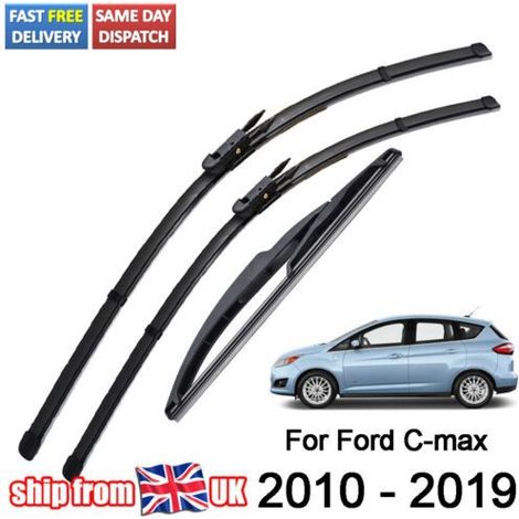 Convient aux balais d'essuie-glace avant et arrière Ford C-Max 2010-2019, 28/26/12 pouces.