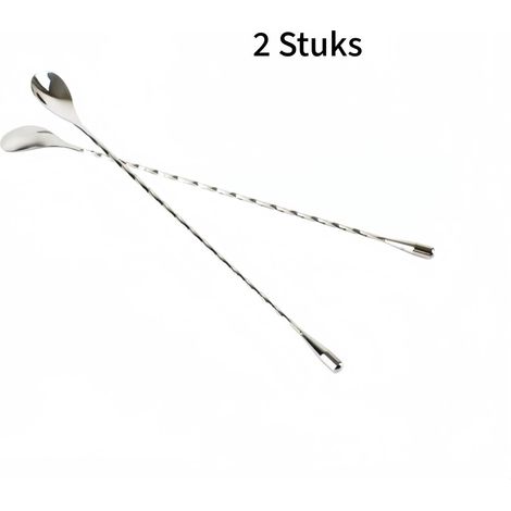 Lot de 2 cuillères à cocktail en acier inoxydable 304, manche spiralé. Pour cocktails et thés, prise antidérapante, durable. Argent. (1/5)