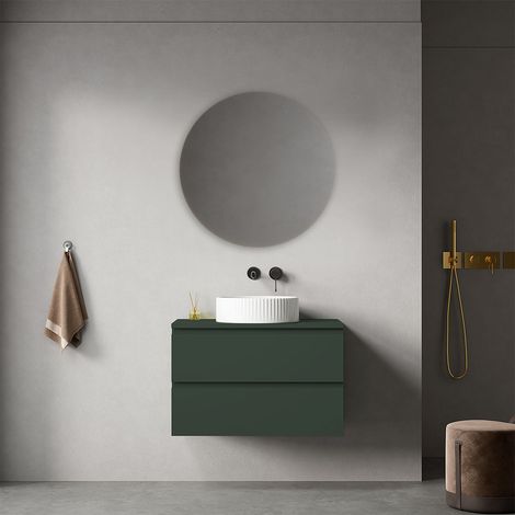 Mobile bagno sospeso 80 cm Verde Comodoro per Lavabo d'appoggio Specchio Tondo - Fiji Paint Top (1/4)