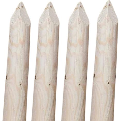Piquets de Clôture Bois - Lot de 4 - Pin Naturel Non Traité - Forme Cylindrique Tournée - Pour Jardin et Délimitation - Diamètre 5cm Longueur 200cm (1/5)