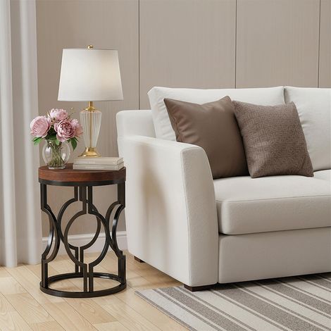 Beistelltisch – 60 × 30 × 60 cm – Schmaler Nachttisch mit 4 Ablagen – Halbkreisförmiger Metallrahmen – Braun