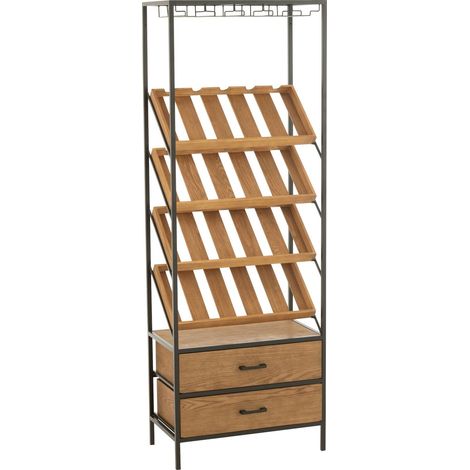 Meuble bar bois naturel et noir avec rangements pour bouteilles - Bois naturel et métal noir (1/5)
