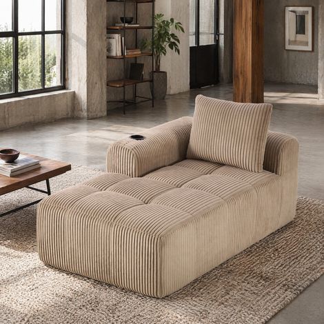 1-Sitzer-Sofa aus Cord in Khaki, ohne Montage, mit Becherhalter und Seitentaschen HAVRYA (1/5)