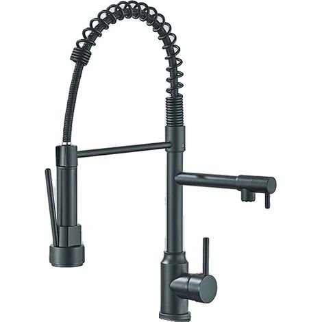 Grifo de cocina con caño extraíble, giratorio 360 grados, negro. (1/2)