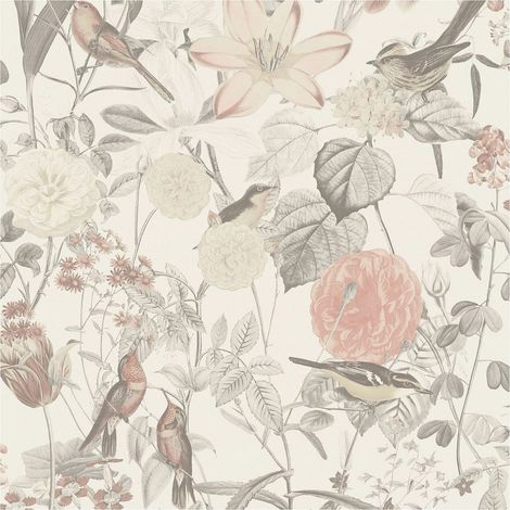 Flowers wallcovering wall Profhome 372762 non-woven wallpaper smooth with floral pattern matt grey pink orange 5.33 m2 (57 ft2) (1/5)