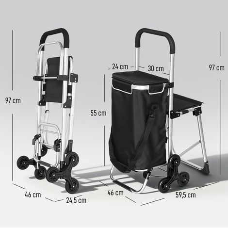 Carrito de la compra 40 L, 3 ruedas, aluminio, con asiento y bolsa Oxford HAVRYA