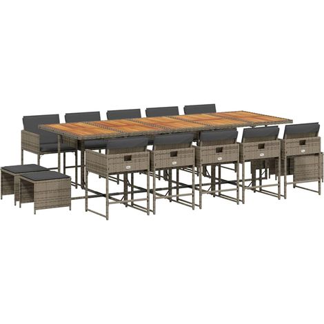 Maison Exclusive - Set da Pranzo da Giardino 15 pz con Cuscini Grigio Polyrattan