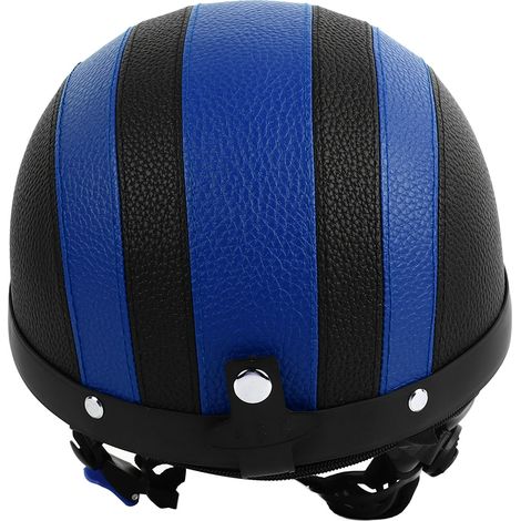 Casque de moto demi-casque, respirant, offrant une protection solaire, de style rétro, en cuir PU, unisexe, disponible en cuir noir/bleu. (1/5)