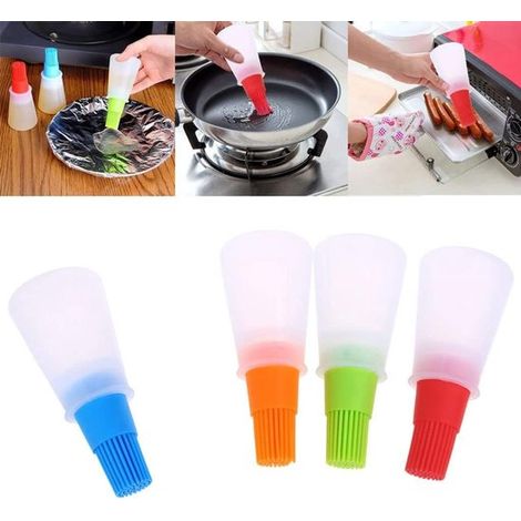 Pennello da cucina in silicone con bottiglia – per condire carne grigliata – torta – torta – caramelle – salato – casa – cucina – dispenser – dispenser – olio – blu