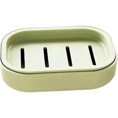 Porte-savon avec évacuation, bac autonettoyant pour salle de bain/cuisine, double couche antidérapante, amovible, facile à nettoyer, séchage rapide, idéal pour douche, buanderie, dortoir ou hôtel. (1/5)