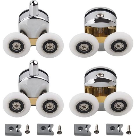 4 Duschkabinentürrollen, Ersatz-Doppelrollen, für DIY-Glas 4 bis 6 mm, 23 mm Durchmesser (2 obere Rollen und 2 untere Rollen) (1/4)