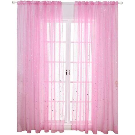1 rideau en voile rose (100 x 200 cm) à motif étoiles argentées romantiques, idéal pour une chambre d'enfant ou un salon. (1/5)