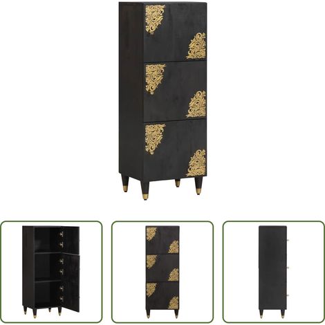Rangement salon - Haut Armoire Noir 40 x 33 x 110 cm Bois de mangue massif (1/5)