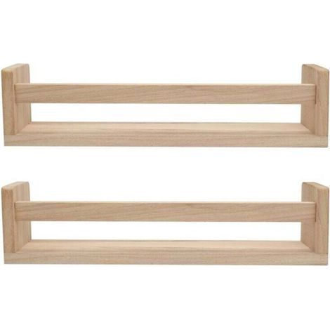 Étagère Murale Flottante En Bois Naturel 2 Pièces Bibliothèque Enfant Chambre Décor Bain Épices Cuisine (1/4)
