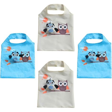 4 Piece Cartoon Owl Foldable Shopping Bag Set Reusable