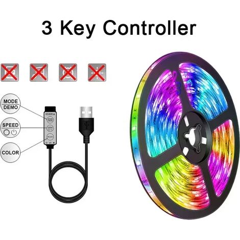 Bande lumineuse LED RGB (contrôleur 3 boutons, 25 mètres), USB 5 V, barre lumineuse LED, bande lumineuse flexible à changement de couleur (1/5)
