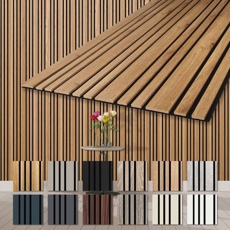HEXIM Akustikpaneele Holz Mila 278x60cm flexible Wandpaneele Kombipaneel 1,67 m² Wandpaneele MDF Akustikfilz: APM08 - Pecan, 1 Paneel - 1.67m²