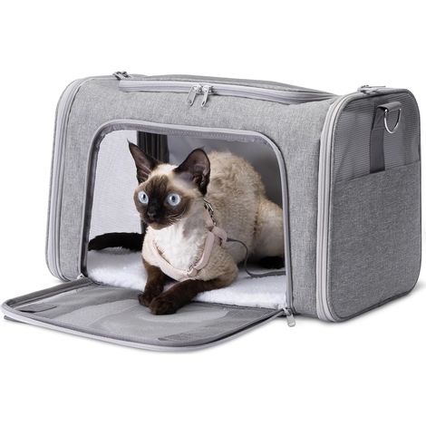 Sac de transport confortable pour chats et chiens, avec bandoulière réglable, homologué pour l'aviation, pliable et portable, et doté d'une ventilation en filet. (1/4)