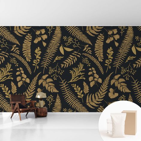 Papier peint intissé mural avec imprimé motifs uniques apparence moderne - Colle incluse gratuite Feuilles botaniques 416x254 cm (1/5)